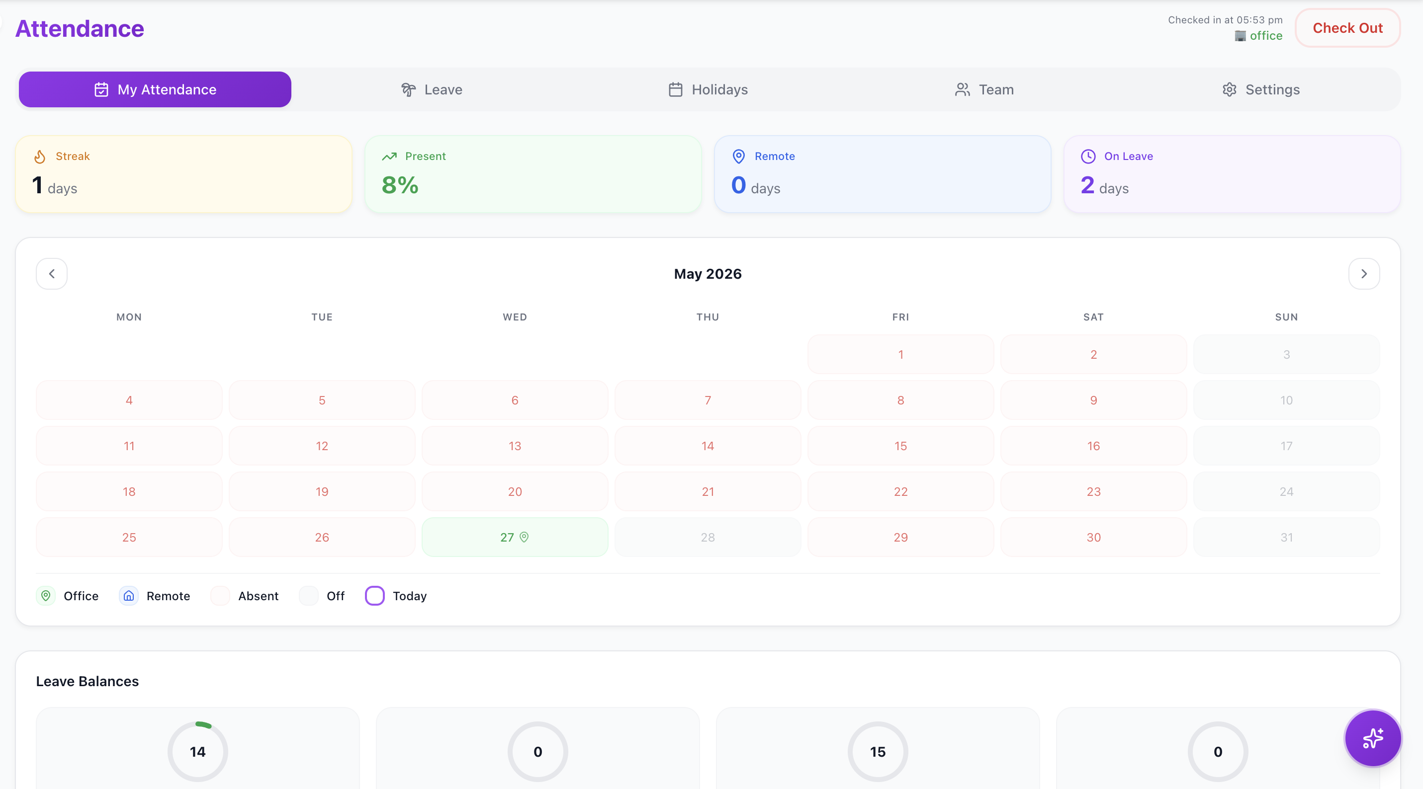 Attendance & Leave screenshot