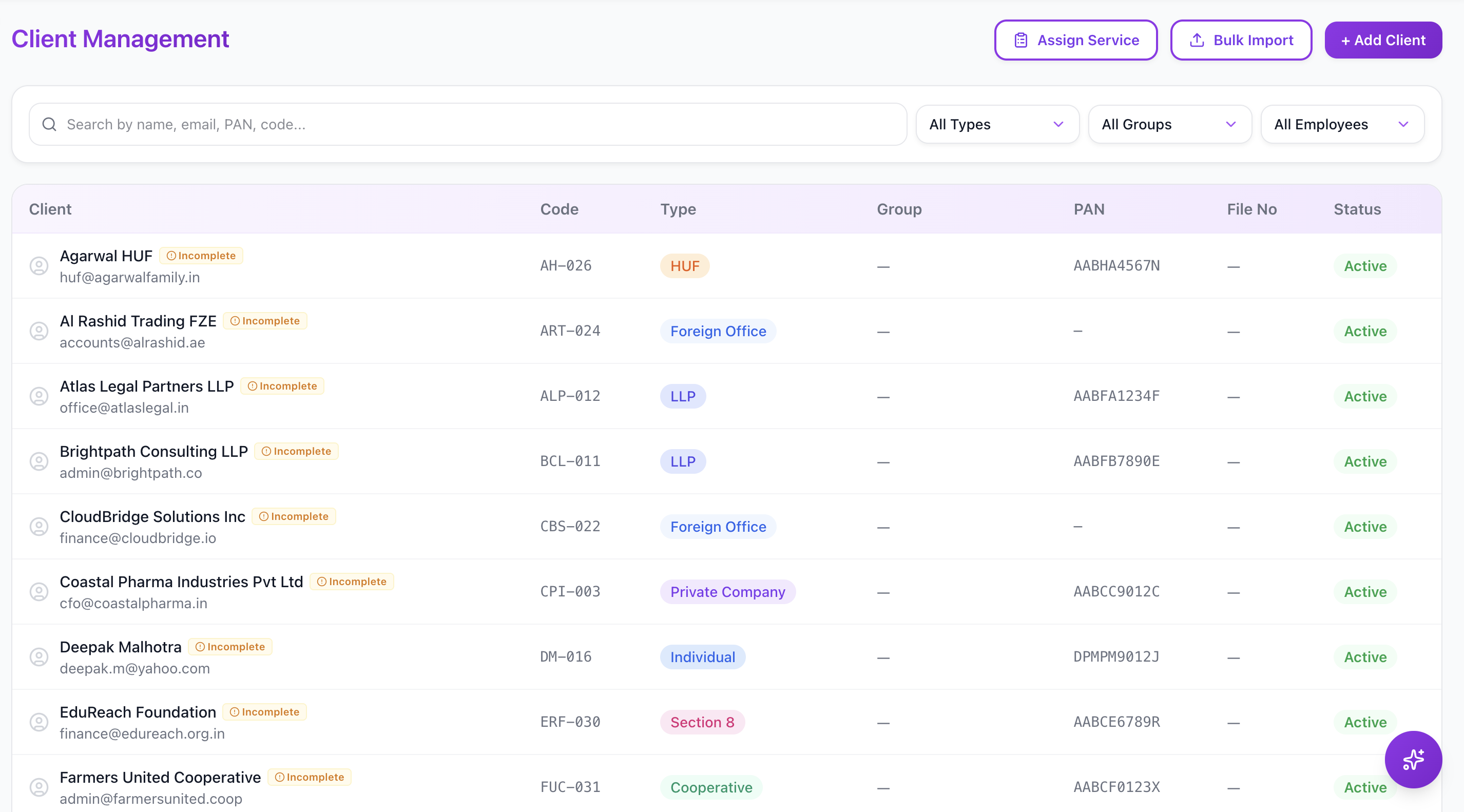 Client Management screenshot