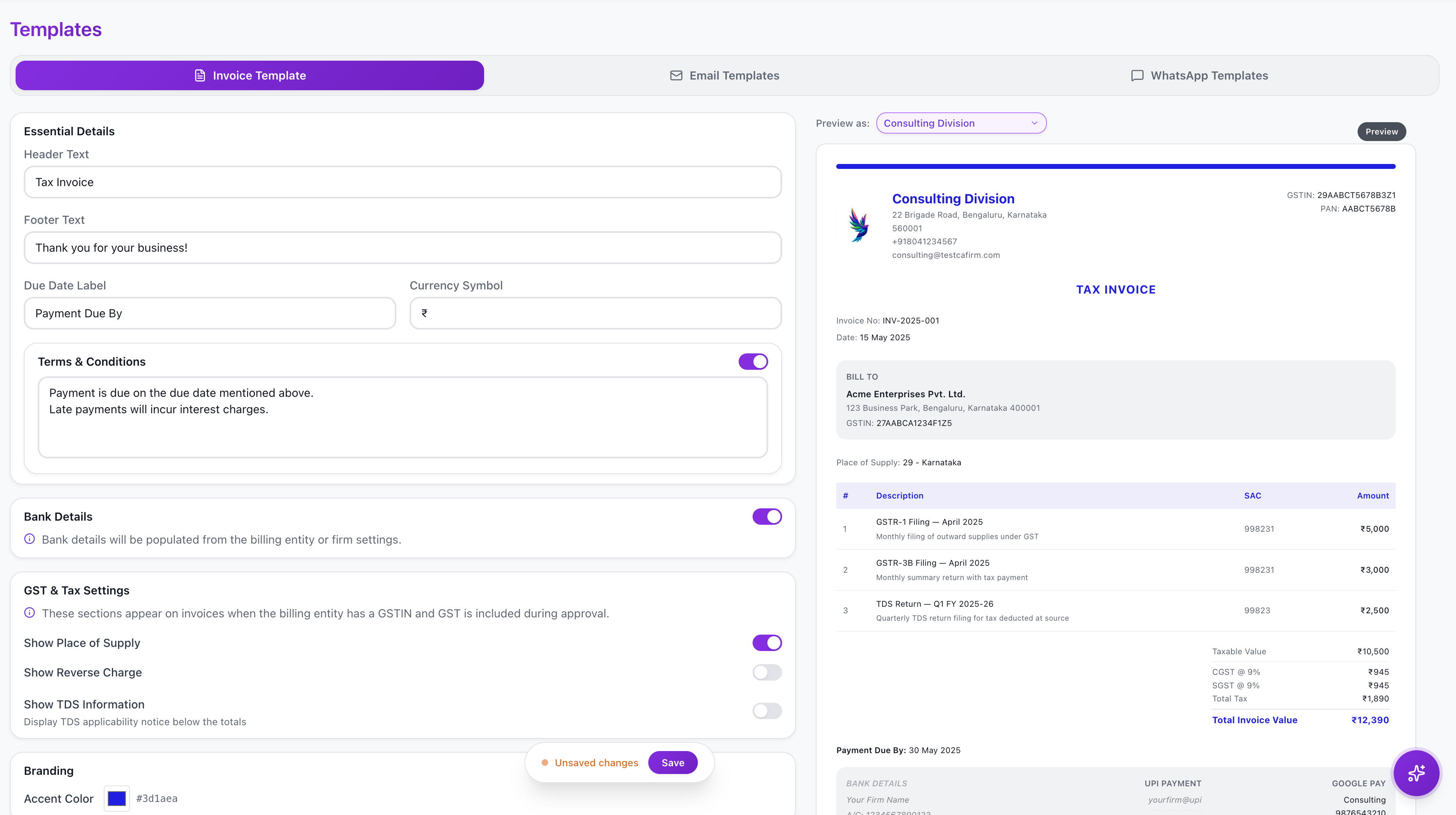 Templates & Branding screenshot