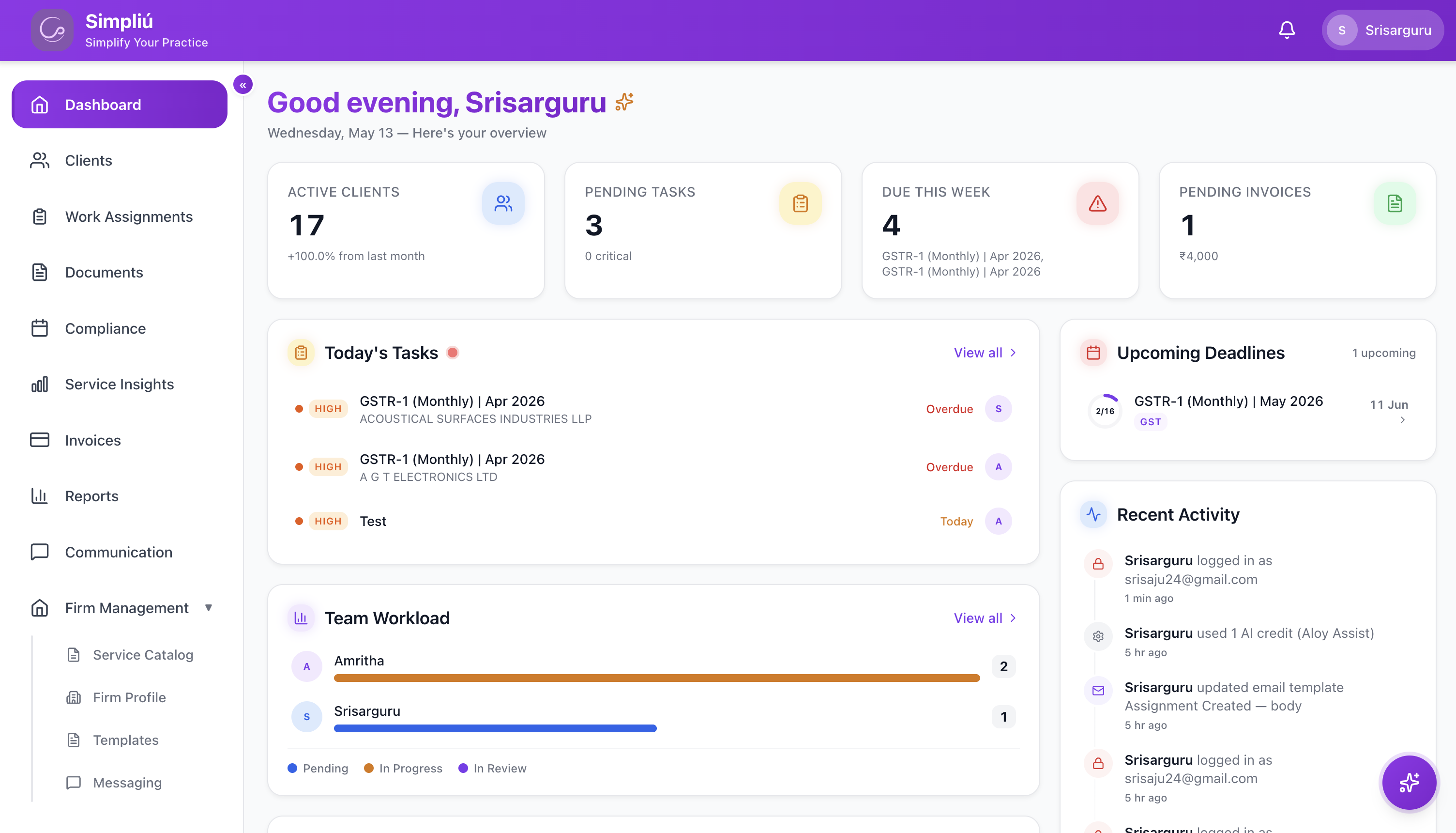Simpliù Dashboard
