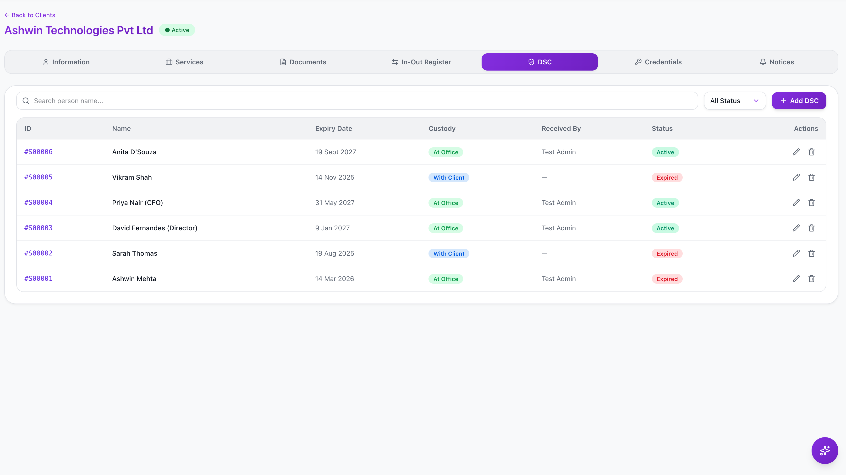 DSC Management screenshot