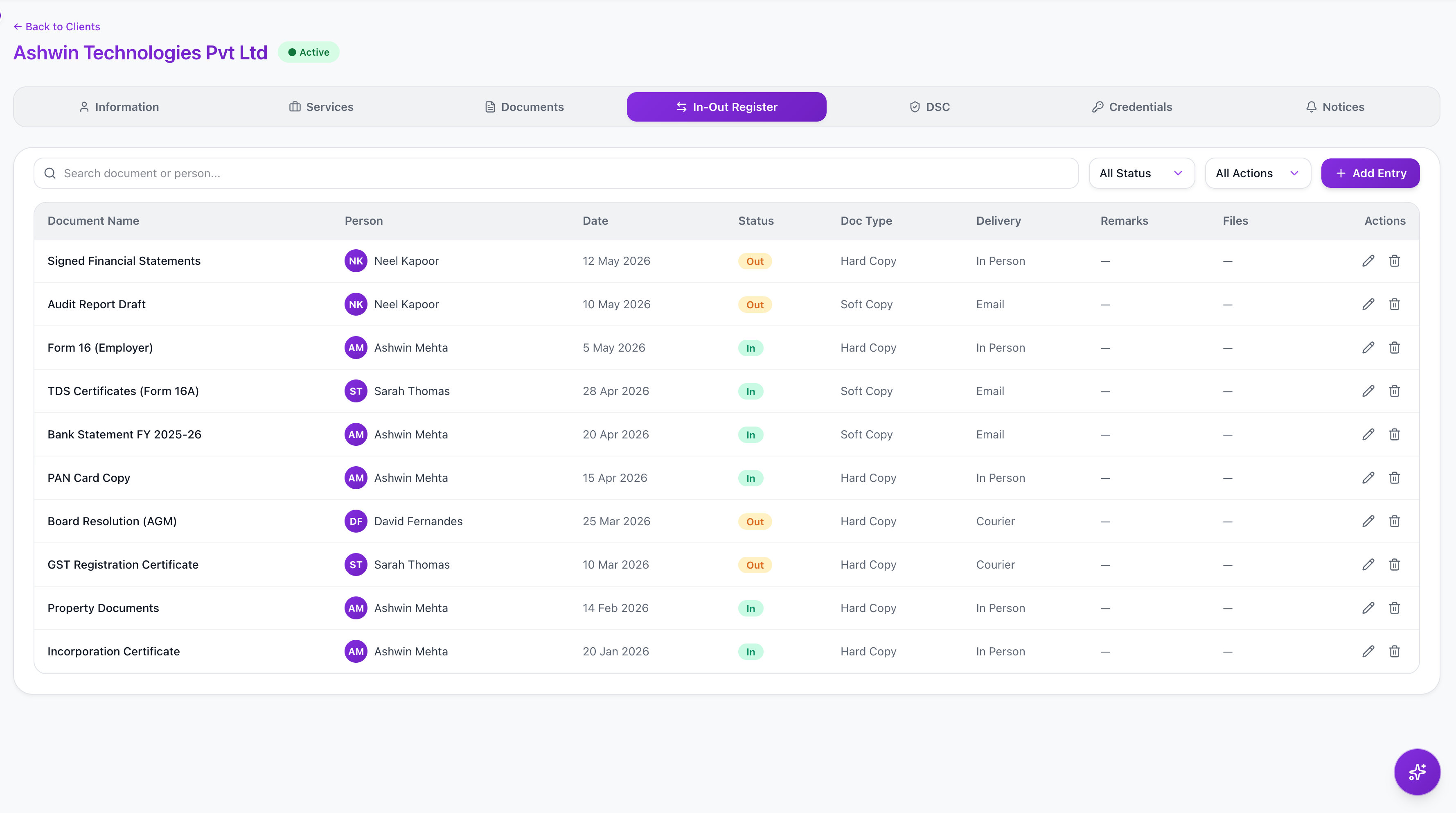 In-Out Register screenshot