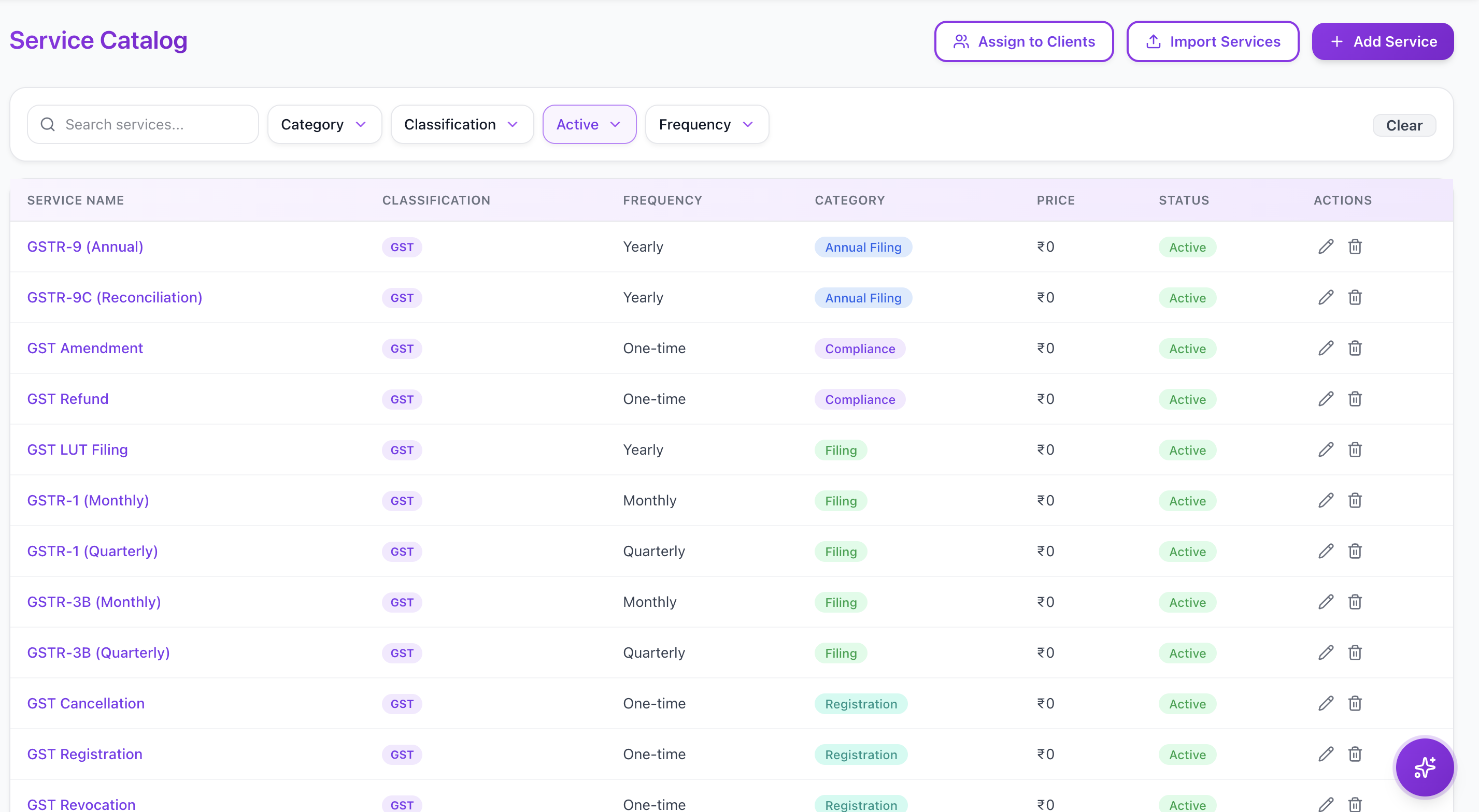 Service Catalog screenshot