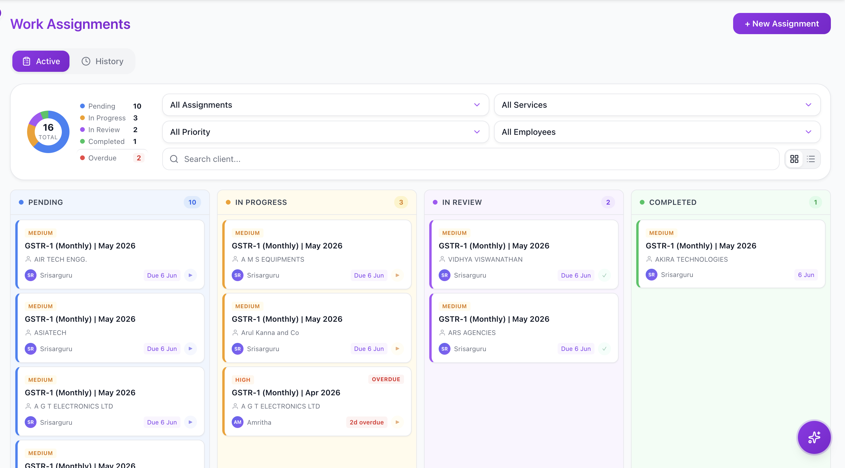 Work Assignments screenshot